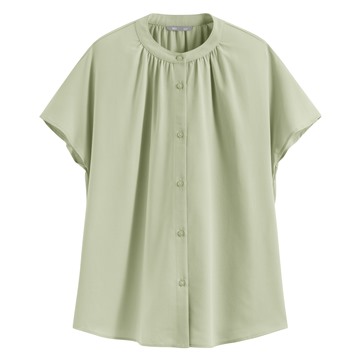 嫘縈立領連袖襯衫-女