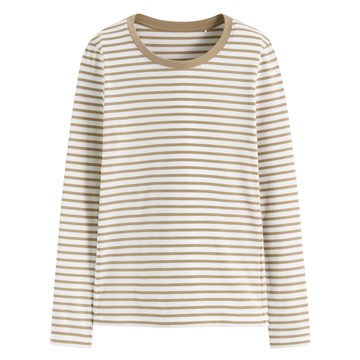 棉質羅紋條紋長袖T恤-女