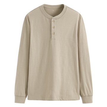 竹節棉亨利領長袖T恤-男