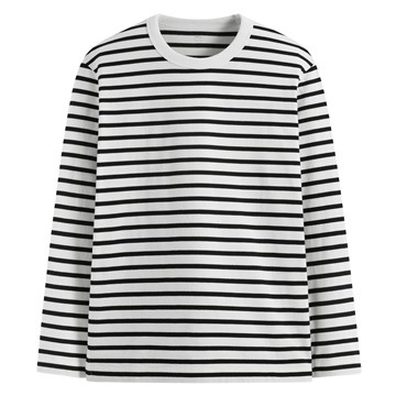 純棉粗紡條紋圓領長袖T恤-男