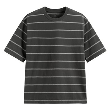 純棉寬版條紋圓領T恤-男
