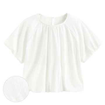 棉質花瓣蕾絲澎袖上衣-女