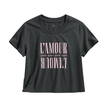 純棉圓領文字印花短版T恤-女