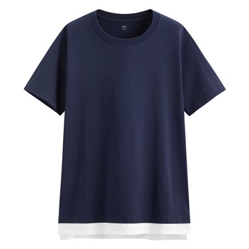 純棉寬版假兩件T恤-女