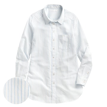 棉麻條紋長版襯衫-女