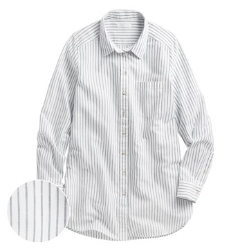 棉麻條紋長版襯衫-女