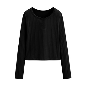 羅紋提花短版長袖T恤-女