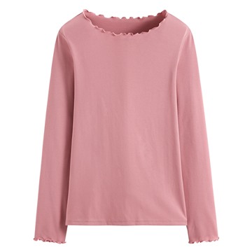 輕柔羅紋木耳邊長袖T恤-女