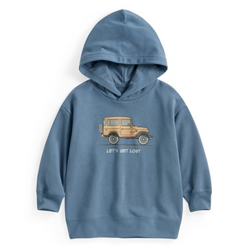 復古汽車毛圈寬版印花連帽衫-童