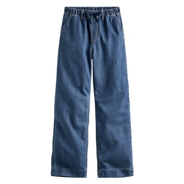 鬆緊直筒落地牛仔褲-女