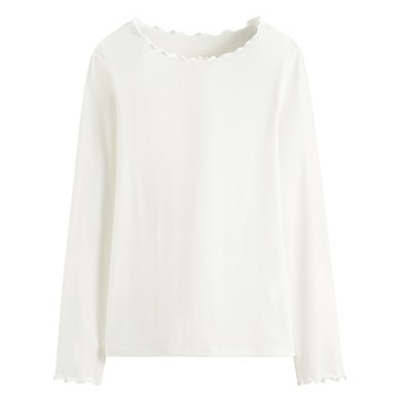 輕柔羅紋木耳邊長袖T恤-女