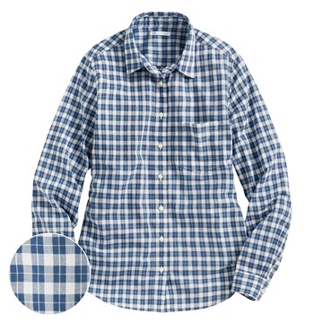 輕薄格紋長袖襯衫-女