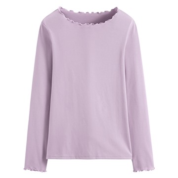 輕柔羅紋木耳邊長袖T恤-女