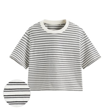 純棉短版條紋T恤-女