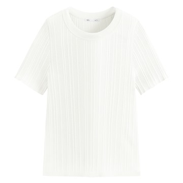 透膚羅紋針織短袖上衣-女