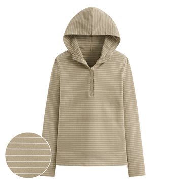磨毛羅紋半開襟條紋連帽上衣-女