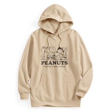 史努比系列毛圈寬長版印花連帽衫-09-女