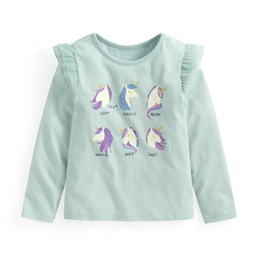 獨角獸網紗長袖印花T恤-01-童