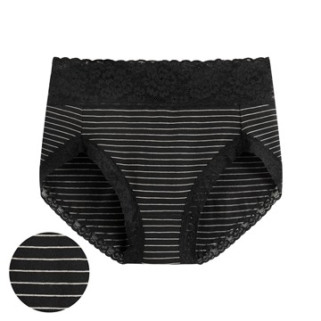 棉質蕾絲條紋高腰內褲-女