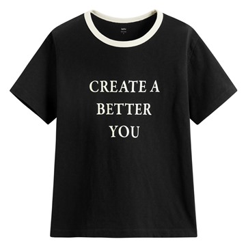 竹節棉配色文字T恤-女