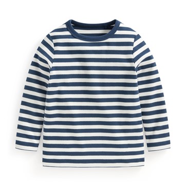 磨毛羅紋條紋圓領T恤-童