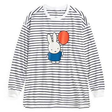 Miffy寬長版條紋長袖印花T恤-02-女