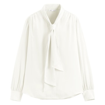 緞面領結長袖襯衫-女