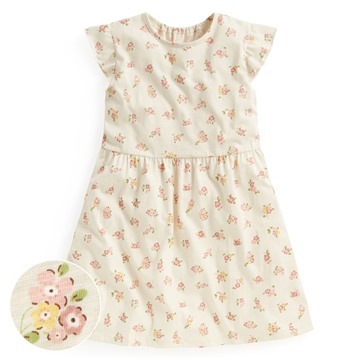 竹節棉荷葉袖花卉洋裝-童