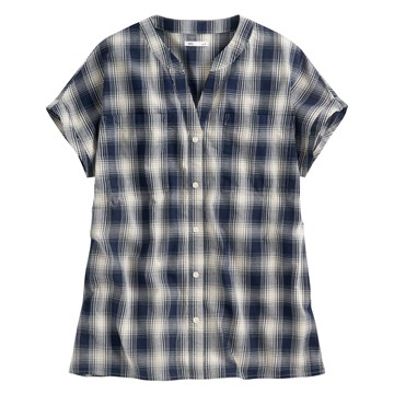 格紋半開襟寬版口袋襯衫-女