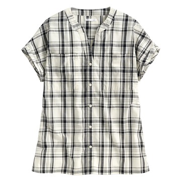 格紋半開襟寬版口袋襯衫-女