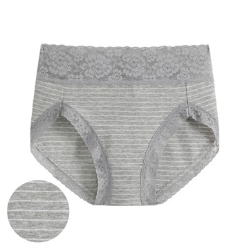 棉質蕾絲條紋高腰內褲-女