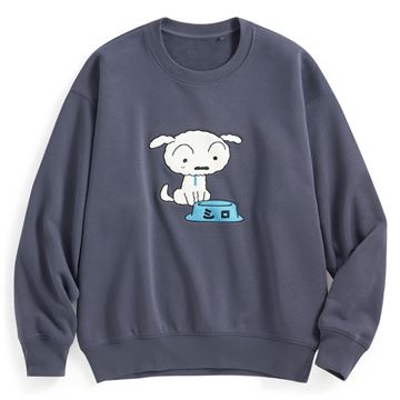 蠟筆小新毛圈寬版電繡圓領衫-02-女