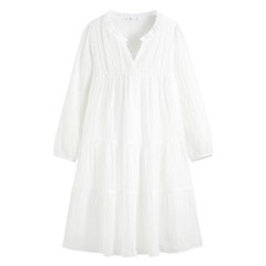 這件滿讓人意外的！看照片的時候覺得還好，還擔心顏色會不會無法駕馭顯胖，實體送來穿上去太美了，基本跟圖片一樣，也不會透

因為一直缺一件白洋裝嘗試看看，沒想到意外合適，這個價格真的沒得挑了，作為休閒洋裝真的很棒，藏肚藏大腿，長度也非常剛好，我暖黃皮175/75/梨形身材（懷孕前65），可穿正常大小，供參