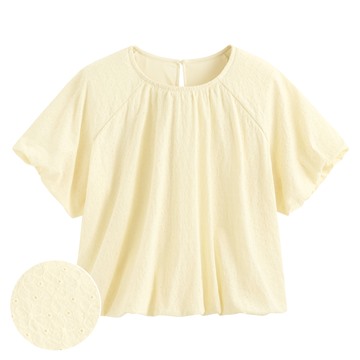 棉質花瓣蕾絲澎袖上衣-女