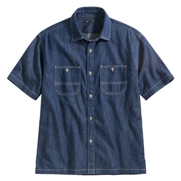 牛仔寬版短袖襯衫-男