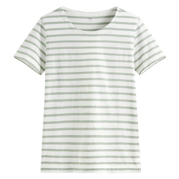 竹節棉條紋短袖T恤-女