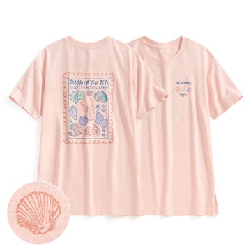 夏日海洋寬長版印花T恤-女