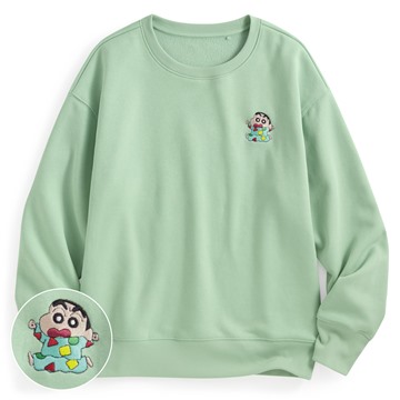 蠟筆小新刷毛電繡圓領衫-07-女