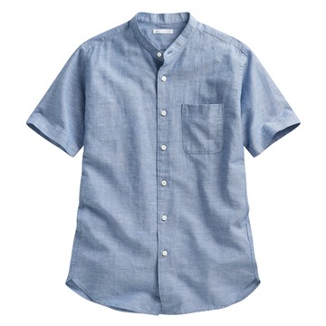 棉麻立領短袖襯衫-男