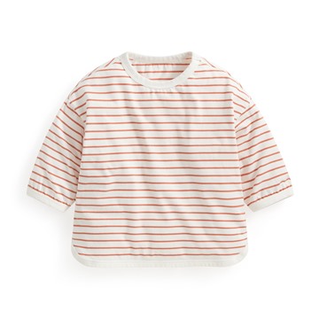 純棉條紋寬版七分袖T恤-童
