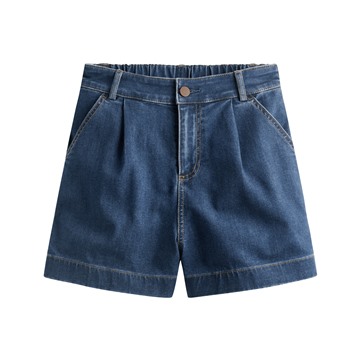 打褶牛仔短褲-女