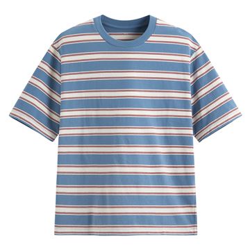 純棉寬版條紋圓領T恤-男