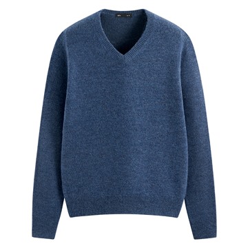 粗針混紡V領毛衣-男