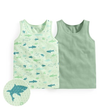 純棉網眼印花背心(2入)-童