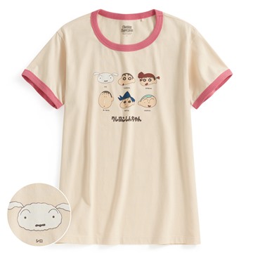 蠟筆小新羅紋配色印花T恤-02-女