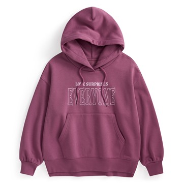 文字刷毛寬版印花連帽衫-04-女