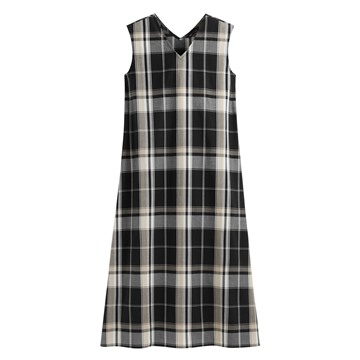 格紋V領寬襬長洋裝-女