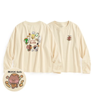 LINE FRIENDS minini寬短版落肩長袖印花T恤-03-女