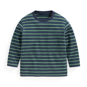 磨毛柔棉條紋圓領長袖T恤-童
