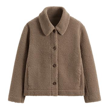 仿羊羔絨翻領外套-女